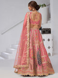 Superior Pink Thread Work Banarasi Silk Reception Wear Lehenga With Blouse