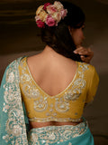 Exquisite Aqua Blue Aari Work Organza Wedding Wear Saree With Blouse