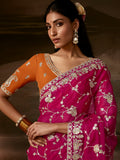 Regal Rani Pink Aari Work Organza Wedding Wear Saree