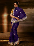 Mesmerizing Purple Sequins Work Organza Wedding Special Saree