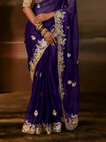 Mesmerizing Purple Sequins Work Organza Wedding Special Saree