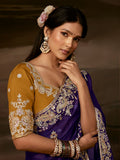 Mesmerizing Purple Sequins Work Organza Wedding Special Saree