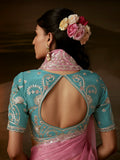 Royal Pink Zari Embroidered Organza Marriage Wear Saree With Blouse