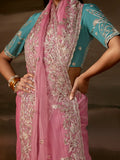 Royal Pink Zari Embroidered Organza Marriage Wear Saree With Blouse