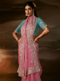 Royal Pink Zari Embroidered Organza Marriage Wear Saree With Blouse