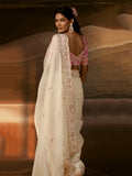 Charming White Sequins Work Organza Reception Wear Saree