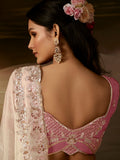 Charming White Sequins Work Organza Reception Wear Saree