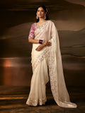Charming White Sequins Work Organza Reception Wear Saree