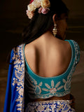 Glamorous Blue Thread Work Organza Function Wear Saree With Blouse