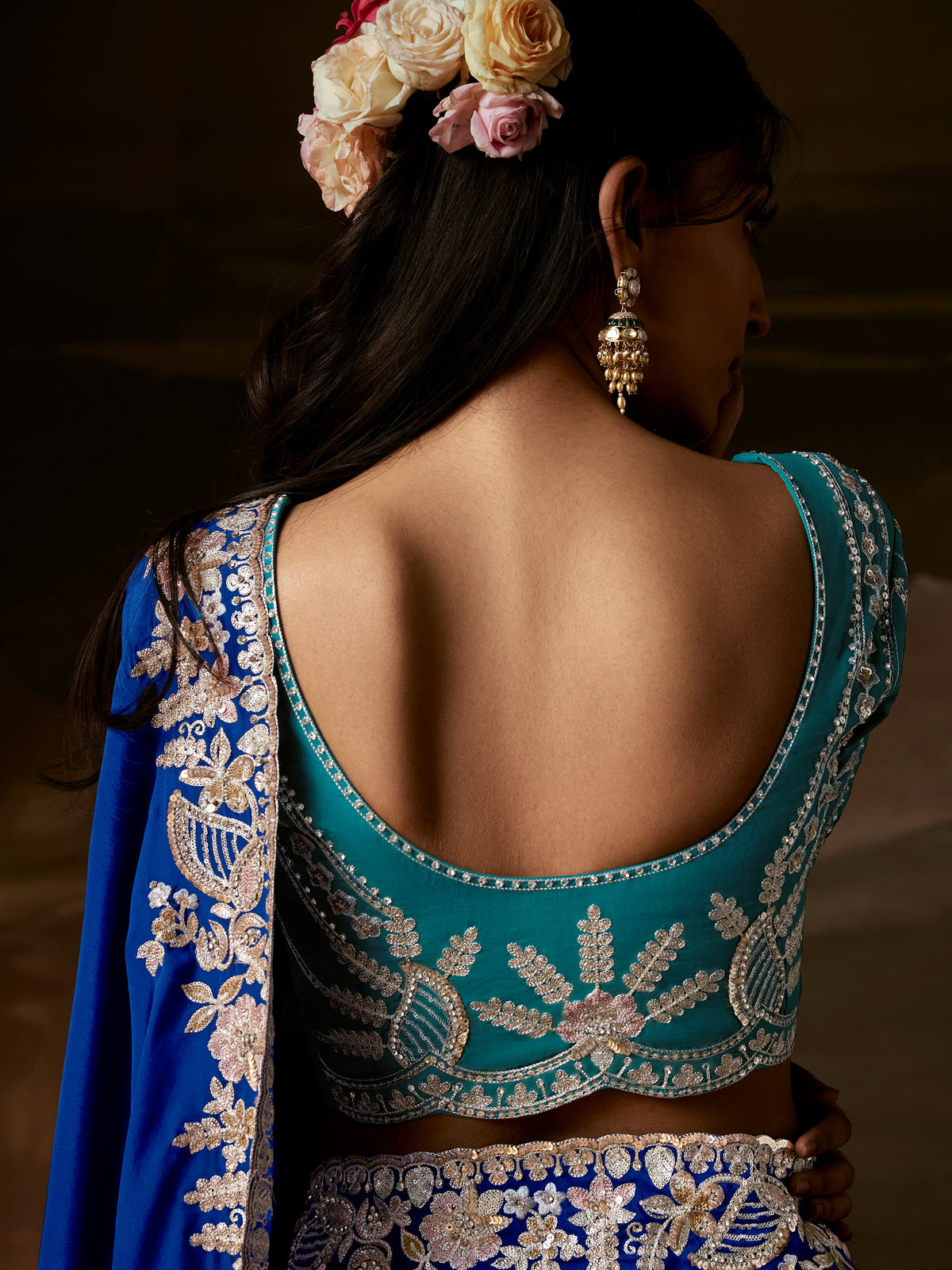 Glamorous Blue Thread Work Organza Function Wear Saree With Blouse