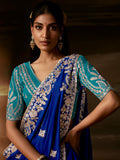 Glamorous Blue Thread Work Organza Function Wear Saree With Blouse