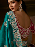 Fascinating Teal Green Sequins Work Organza Festive Wear Saree