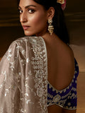 Impressive Beige Zari Work Organza Wedding Wear Saree With Blouse