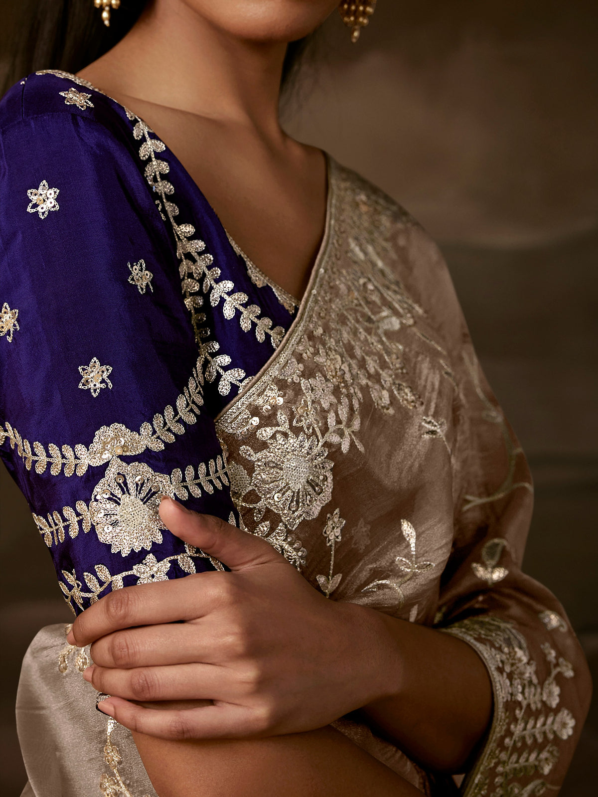 Impressive Beige Zari Work Organza Wedding Wear Saree With Blouse