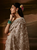 Impressive Beige Zari Work Organza Wedding Wear Saree With Blouse