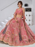 Superior Pink Thread Work Banarasi Silk Reception Wear Lehenga With Blouse