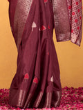Lovely Maroon Printed Dola Silk Traditional Saree With Blouse