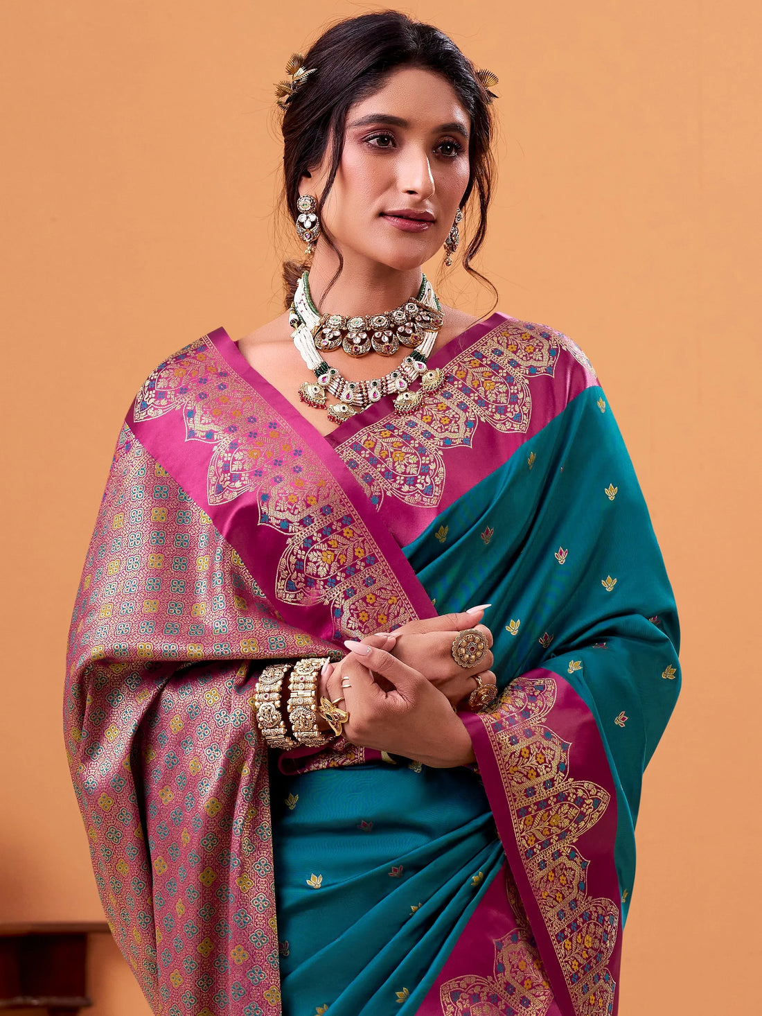 Stupendous Teal Blue Zari Weaving Silk Traditional Saree With Blouse