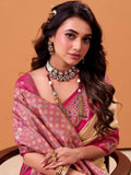 Remarkable Cream Zari Weaving Silk Function Wear Saree With Blouse
