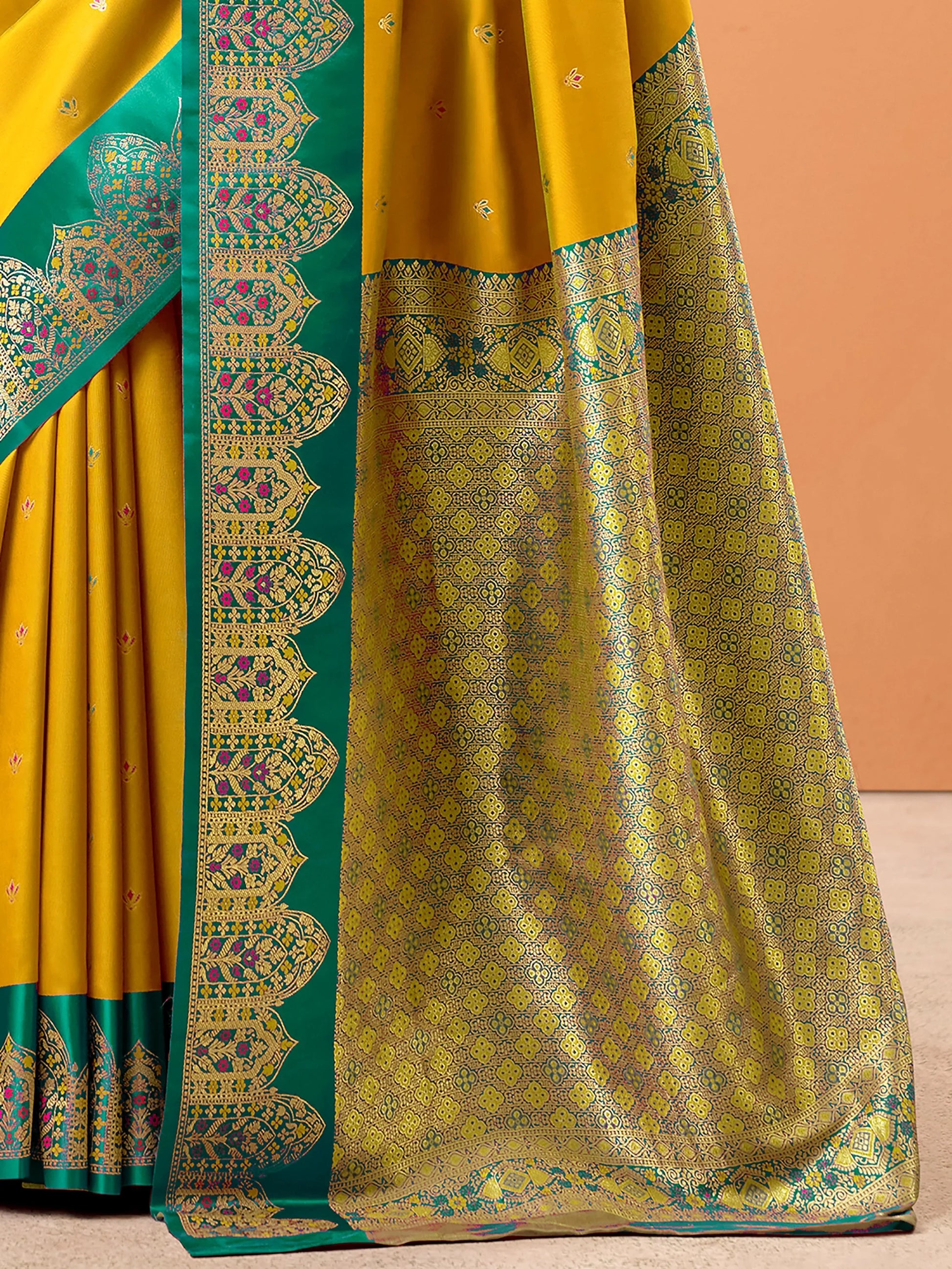 Amazeballs Yellow Zari Weaving Silk Haldi Wear Saree With Blouse