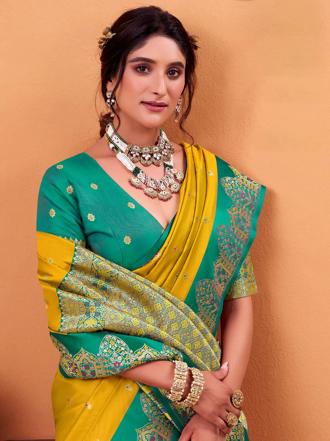 Amazeballs Yellow Zari Weaving Silk Haldi Wear Saree With Blouse