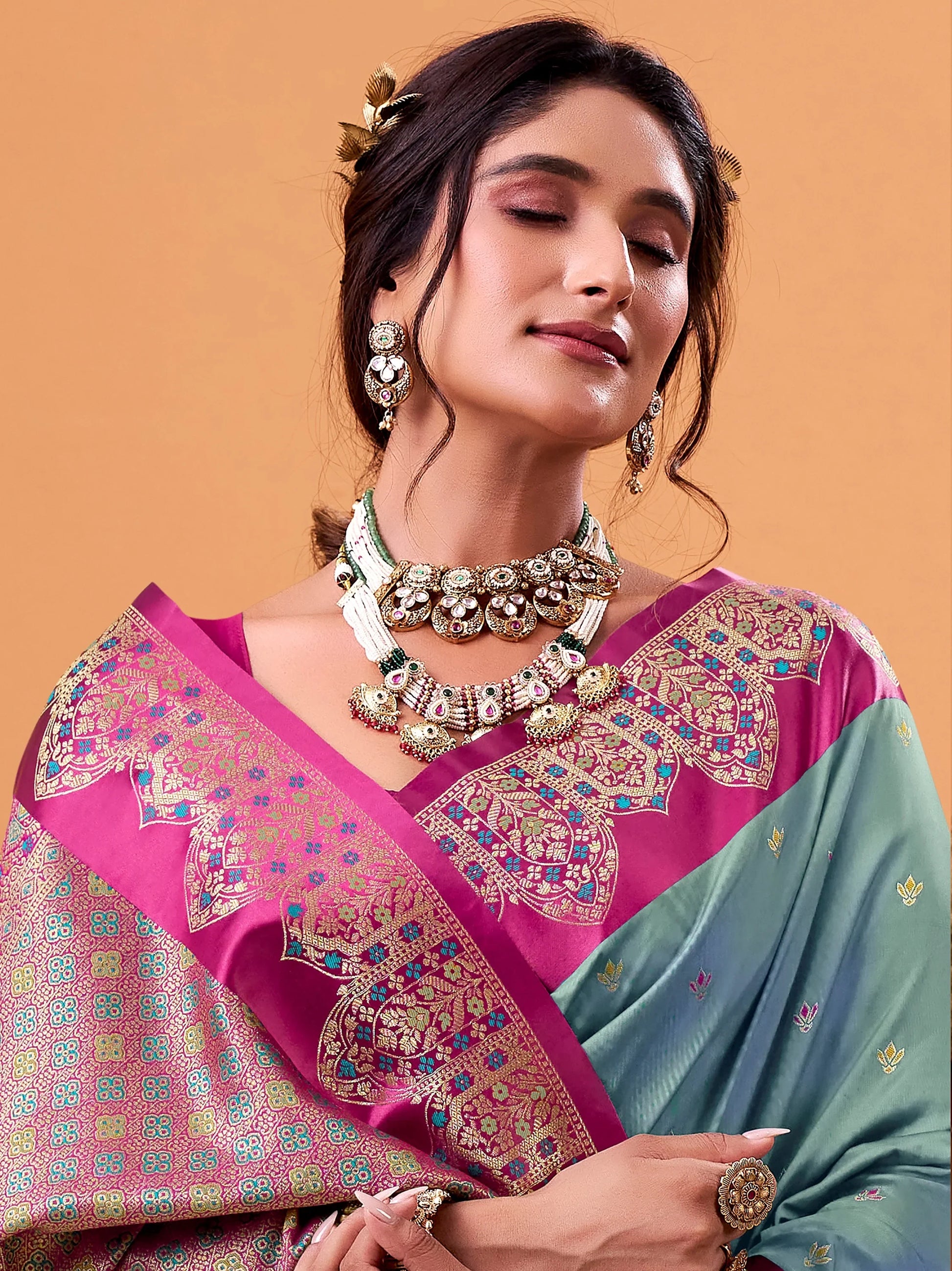 Delightful Sea Green Zari Weaving Silk Traditional Saree With Blouse