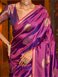 Glamorous Purple Zari Weaving Silk Traditional Saree With Blouse