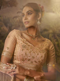 Rich Peach Dori Embroidery Net Sangeet Wear Lehenga Choli With Dupatta