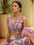 Astonishing Pink Sequins Embroidered Net Reception Wear Lehenga With Blouse