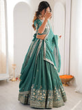 Enchanting Sea Green Sequins Silk Wedding Lehenga Choli With Dupatta