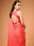 Attractive Coral Red Printed Satin Party Wear Saree With Blouse
