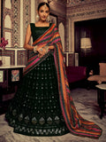 Amazing Bottle Green Thread Work Georgette Mehendi Wear Lehenga Choli