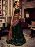 Amazing Bottle Green Thread Work Georgette Mehendi Wear Lehenga Choli