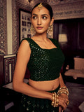 Amazing Bottle Green Thread Work Georgette Mehendi Wear Lehenga Choli
