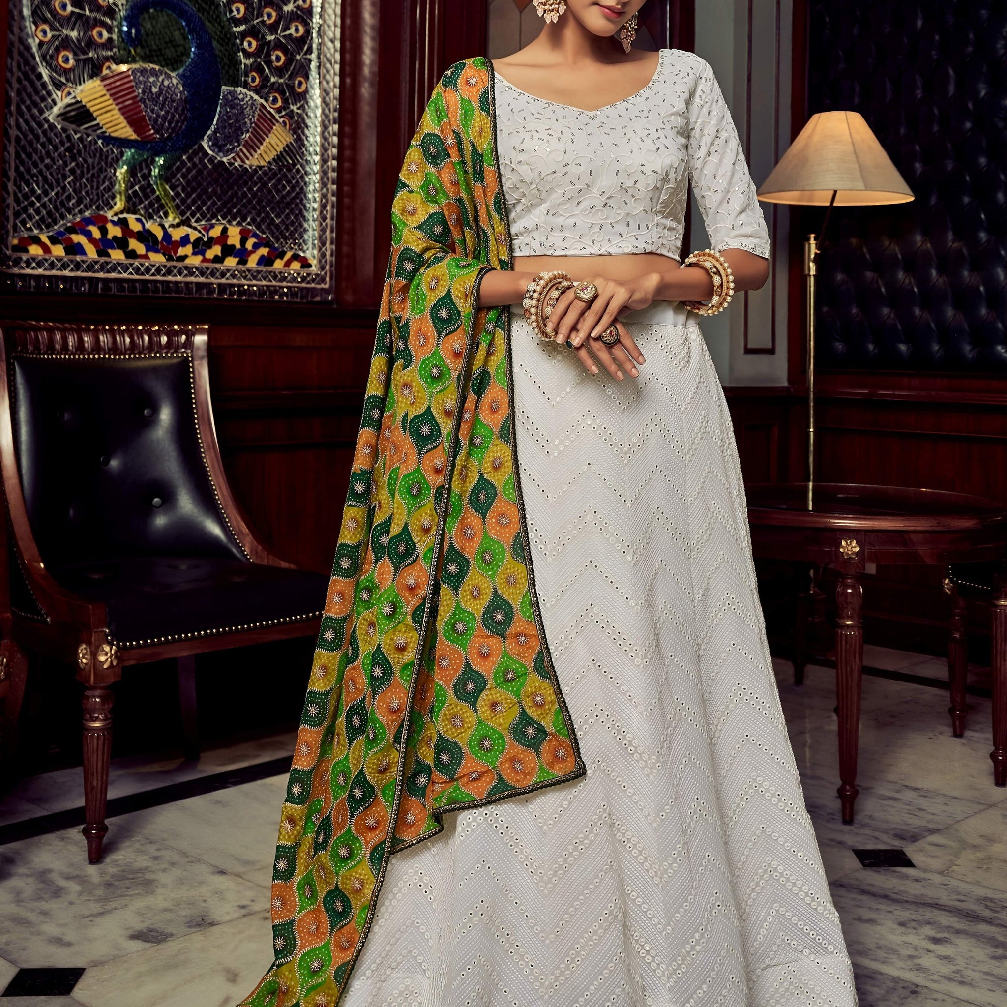 Beautiful White Sequins Georgette Function Wear Lehenga Choli With Dupatta