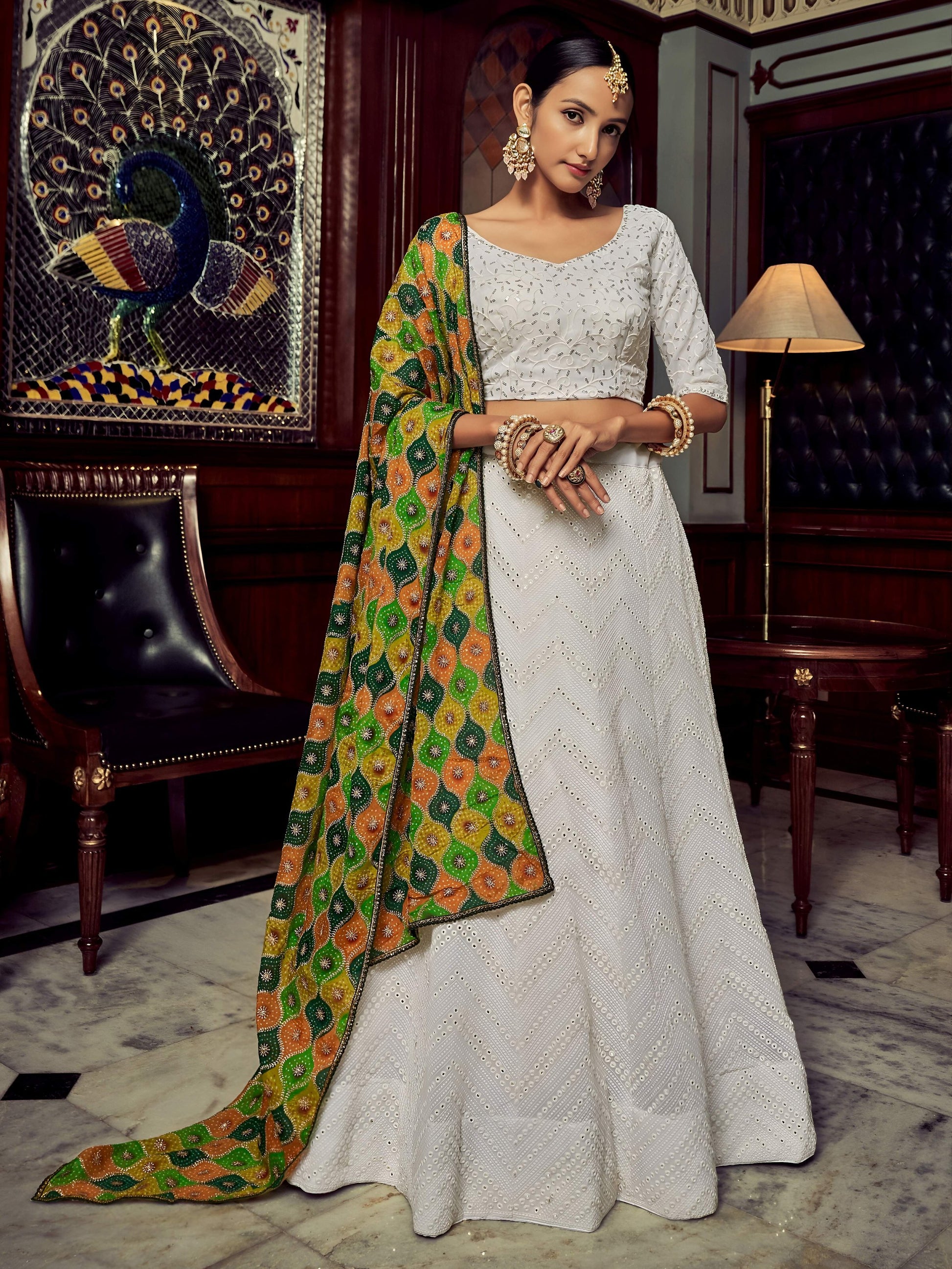 Beautiful White Sequins Georgette Function Wear Lehenga Choli With Dupatta