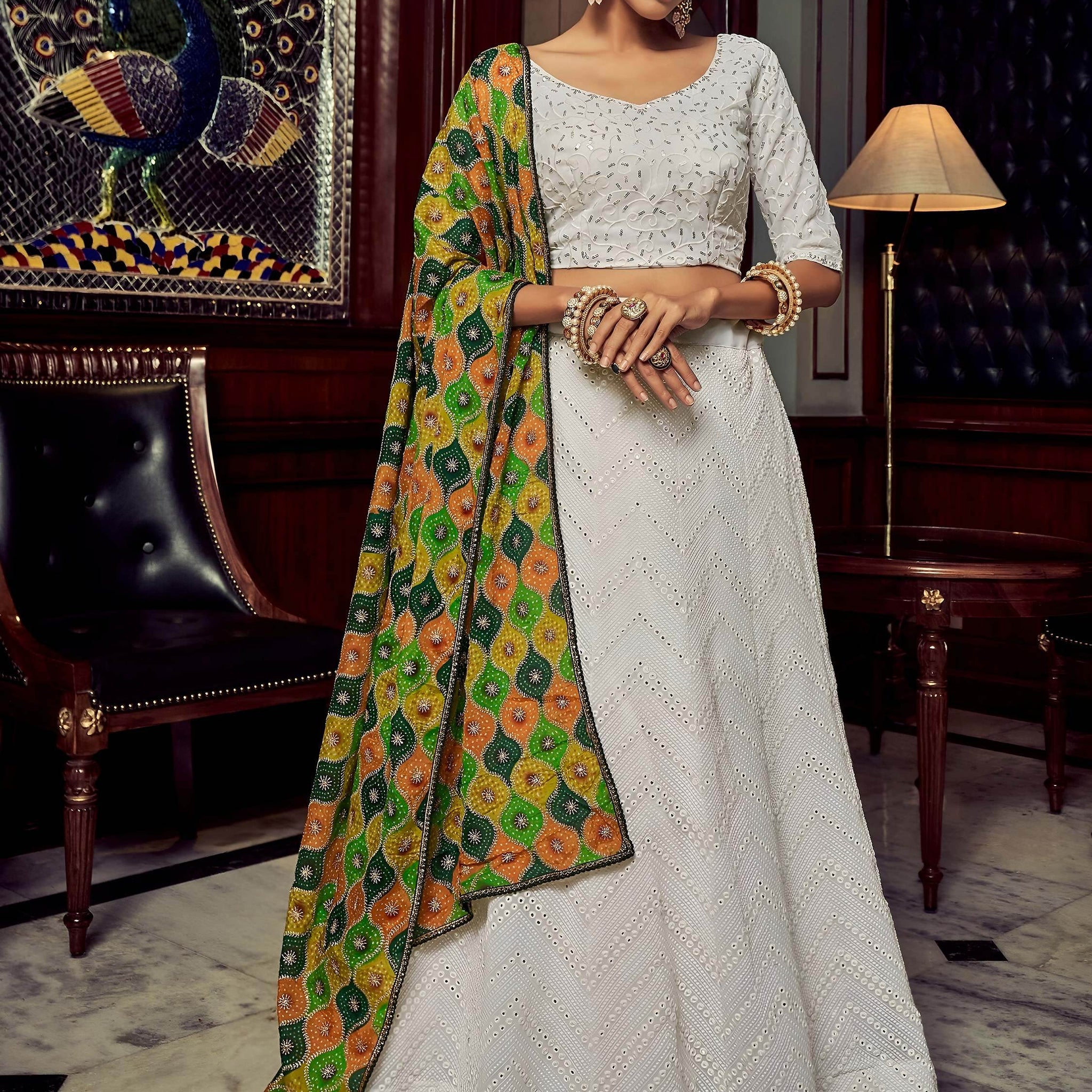 Beautiful White Sequins Georgette Function Wear Lehenga Choli With Dupatta