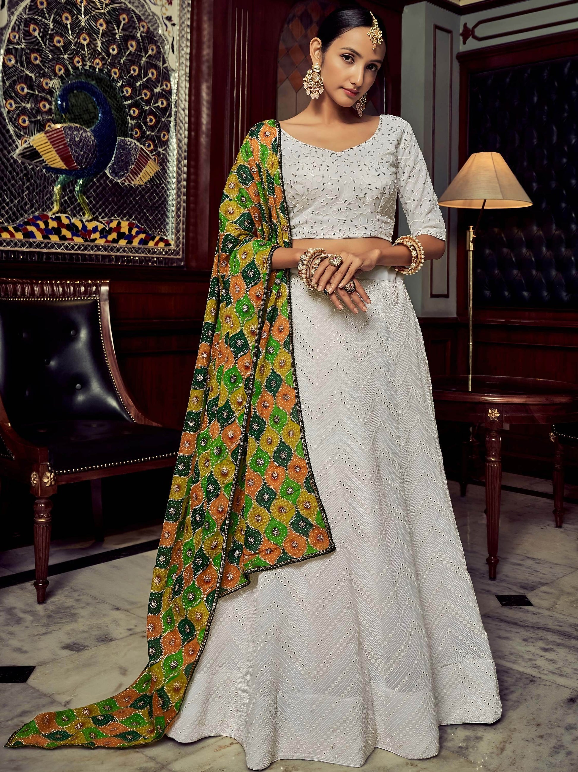Beautiful White Sequins Georgette Function Wear Lehenga Choli With Dupatta