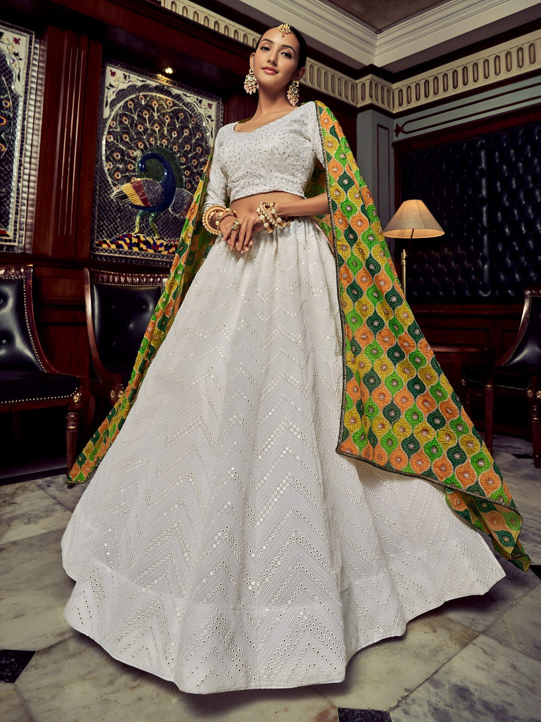 Beautiful White Sequins Georgette Function Wear Lehenga Choli With Dupatta
