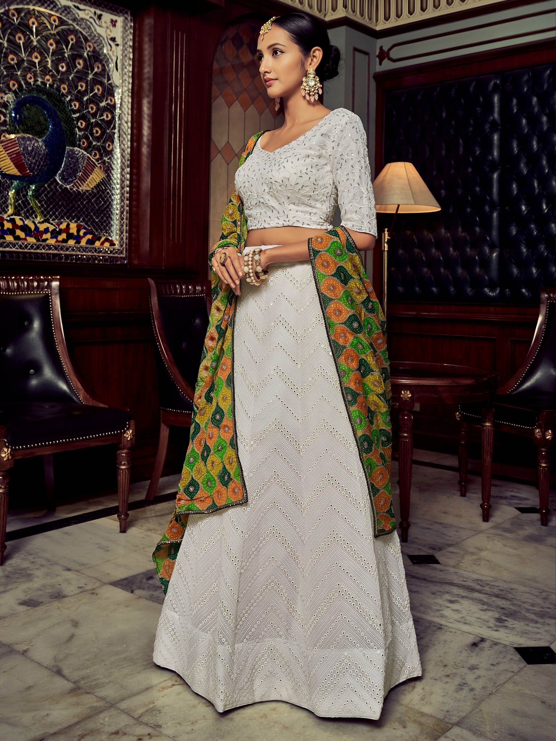 Beautiful White Sequins Georgette Function Wear Lehenga Choli With Dupatta