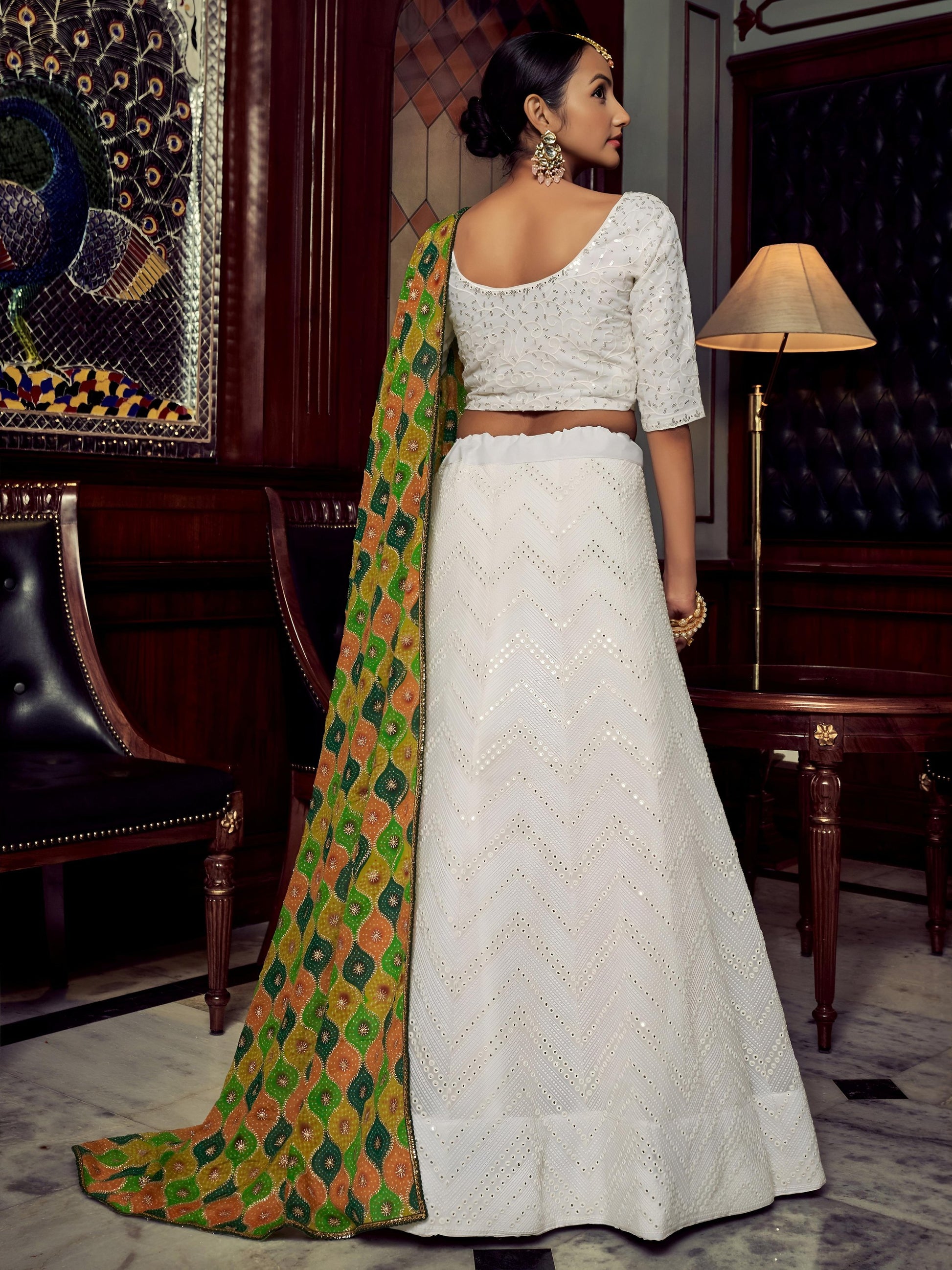 Beautiful White Sequins Georgette Function Wear Lehenga Choli With Dupatta