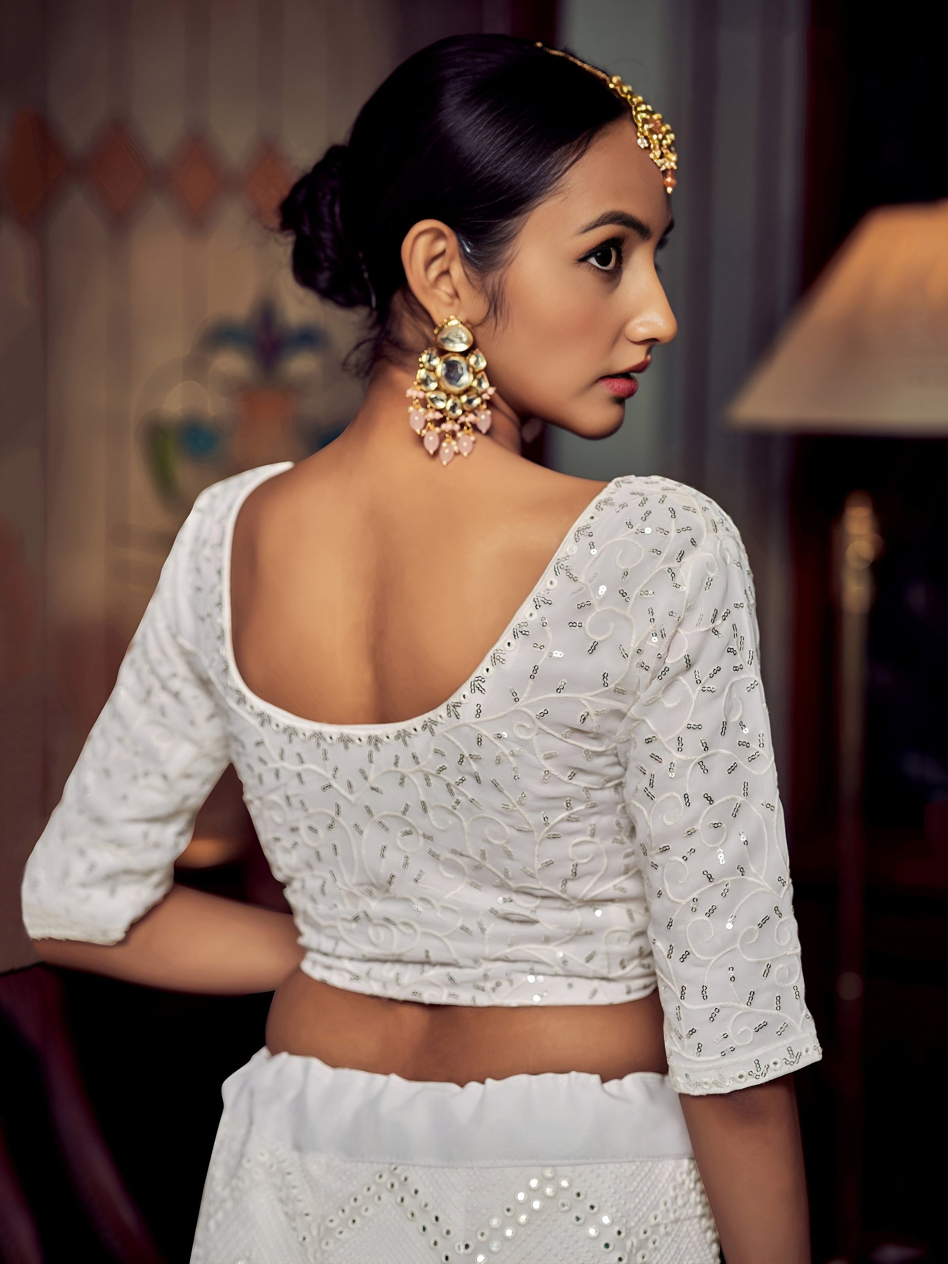 Beautiful White Sequins Georgette Function Wear Lehenga Choli With Dupatta