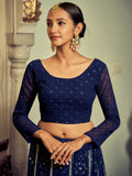 Elegant Navy Blue Thread Work Georgette Engagement Wear Lehenga Choli