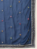 Gleaming Navy Blue Floral Embroidery Georgette Reception Wear Lehenga Choli