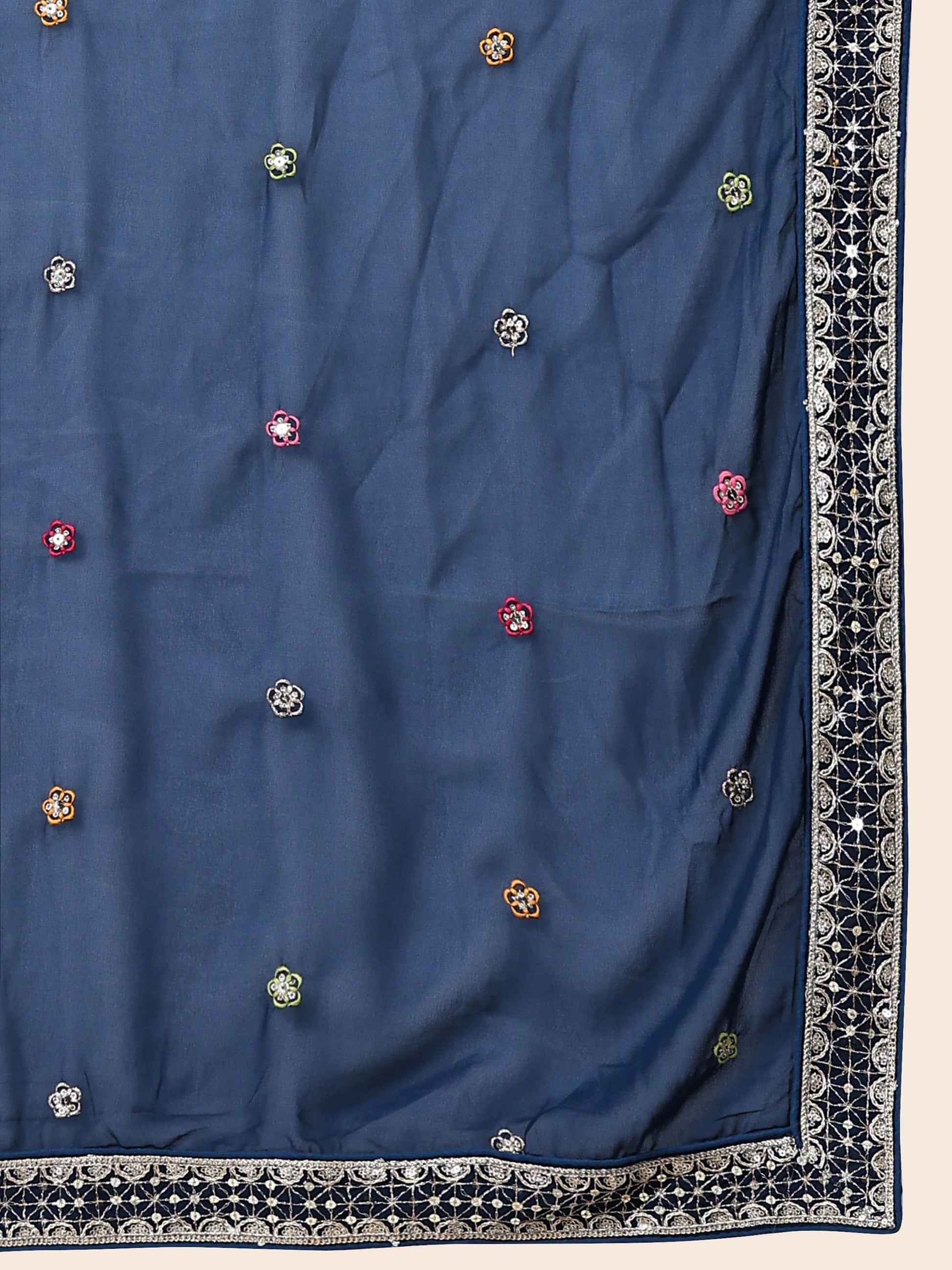 Gleaming Navy Blue Floral Embroidery Georgette Reception Wear Lehenga Choli