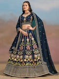 Captivating Navy Blue Dori Work Georgette Wedding Lehenga Choli