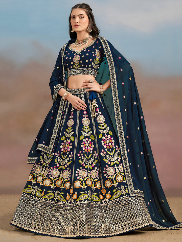 Captivating Navy Blue Dori Work Georgette Wedding Lehenga Choli