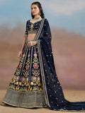Captivating Navy Blue Dori Work Georgette Wedding Lehenga Choli