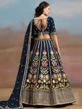 Captivating Navy Blue Dori Work Georgette Wedding Lehenga Choli
