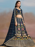 Captivating Navy Blue Dori Work Georgette Wedding Lehenga Choli